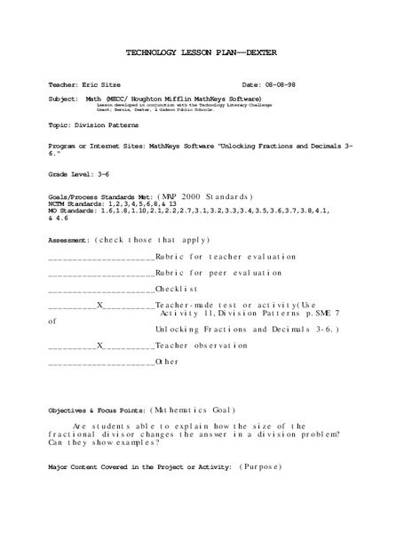 Division Patterns Lesson Plan