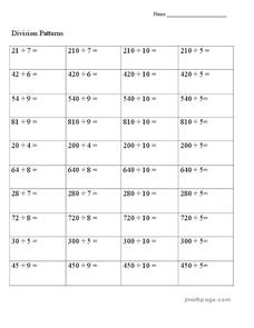 Division Patterns Worksheet