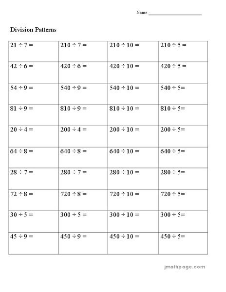 Division Patterns Worksheet