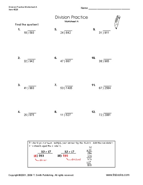 Division Practice Worksheet