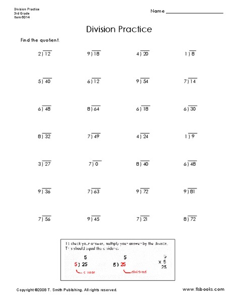 Division Practice Worksheet