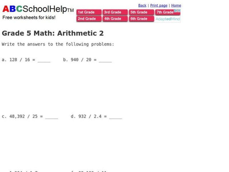 Division Practice Worksheet