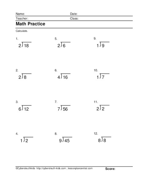 Division Practice Worksheet