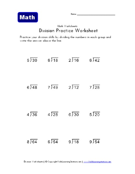 Division Practice Worksheet Worksheet