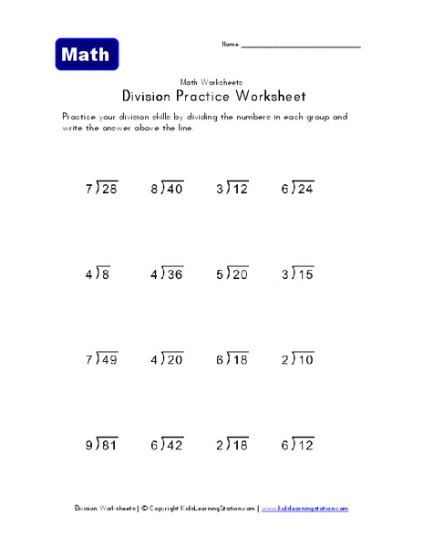Division Practice Worksheet Worksheet