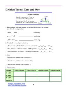 Division Terms, Zero and One Lesson Plan