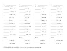 Division with Decimals Worksheet