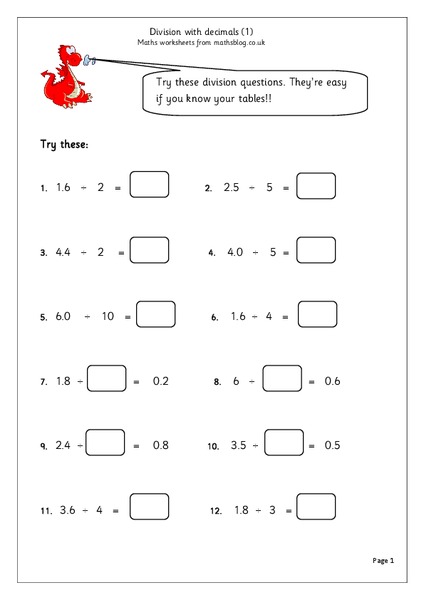 Division with decimals Worksheet