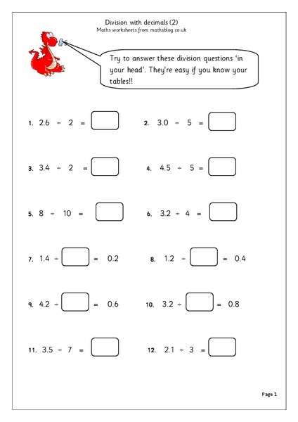 Division with Decimals Worksheet