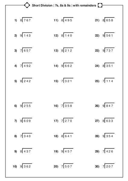 Division with Remainders Worksheet