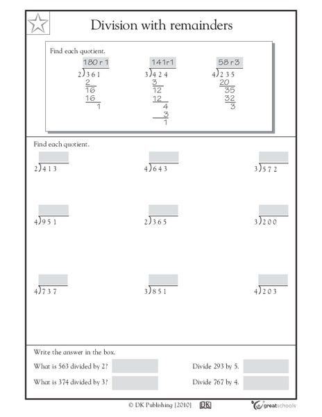 Division with Remainders Worksheet