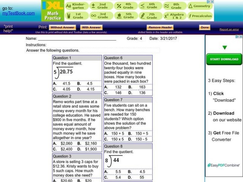 Division word problems Worksheet