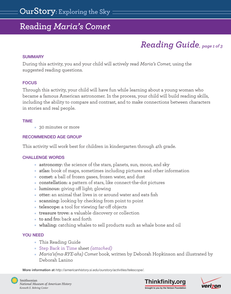 Exploring the Sky: Reading Maria's Comet Lesson Plan