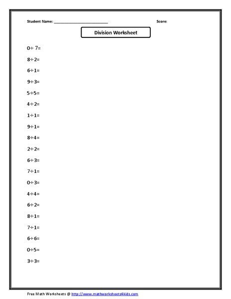 Division Worksheet Worksheet