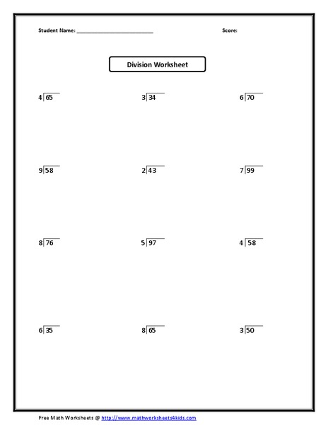 Division Worksheet Worksheet