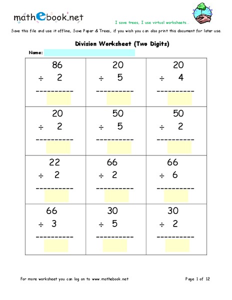 Division Worksheet (Two Digits) Worksheet