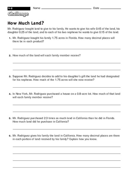 How Much Land? Worksheet