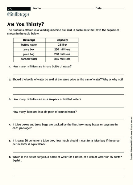 Are You Thirsty? Worksheet
