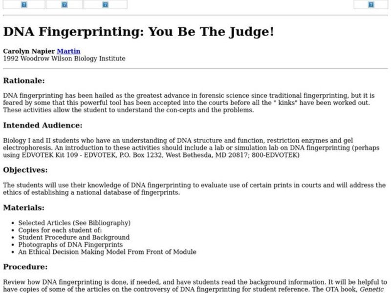 DNA Fingerprinting:  You Be the Judge! Lesson Plan