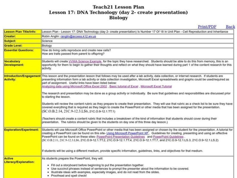 DNA Technology  Lesson Plan