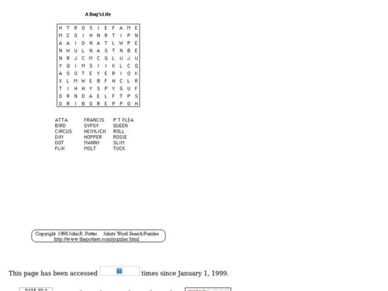 A Bug's Life Worksheet