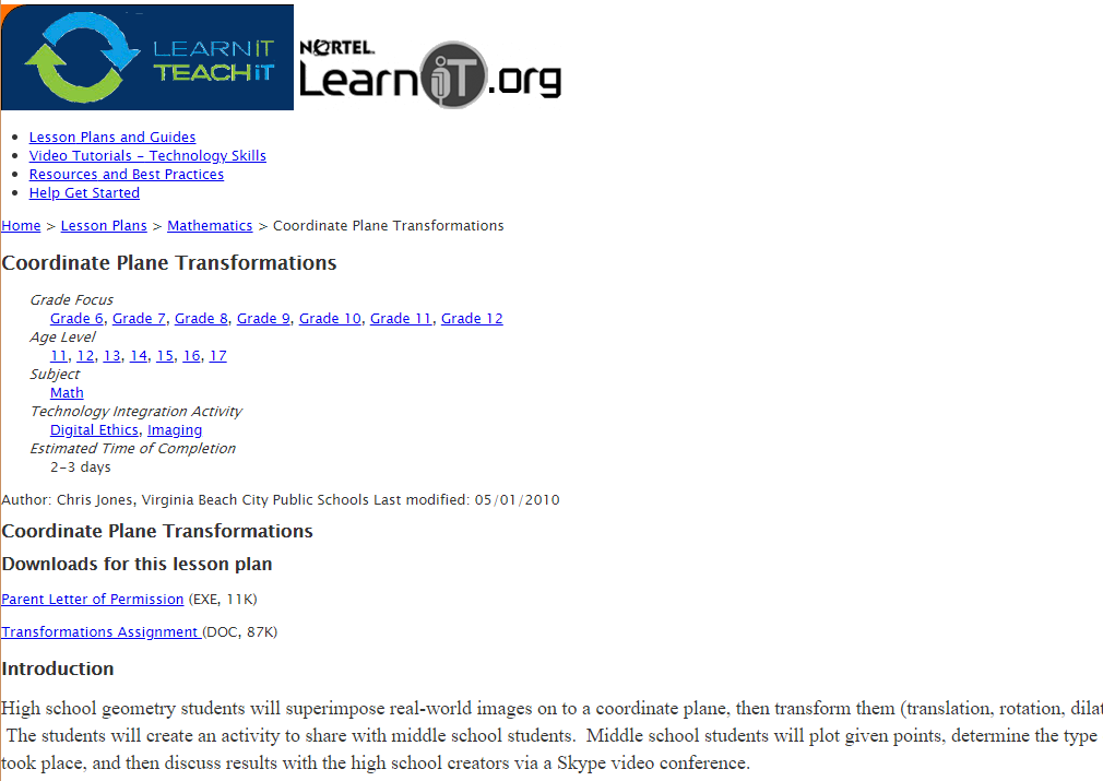 Coordinate Plane Transformations Lesson Plan