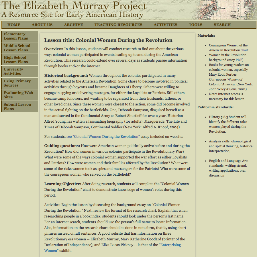 Colonial Women During the Revolution Lesson Plan