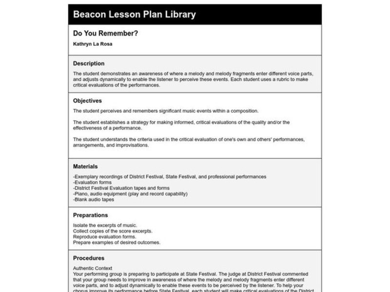 DO YOU REMEMBER? Lesson Plan