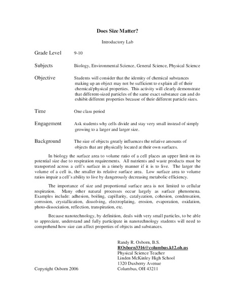 Does Size Matter? Lesson Plan