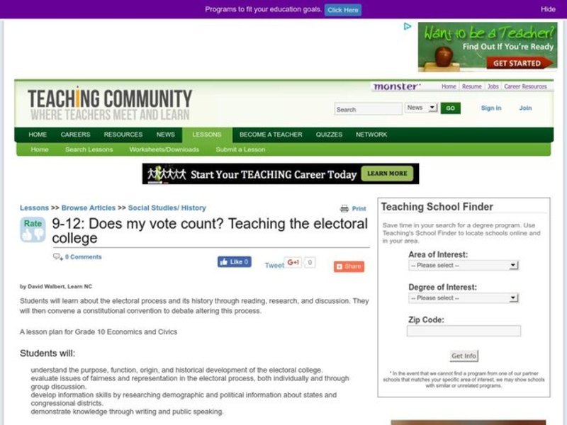 Does My Vote Count? Teaching the Electoral College Lesson Plan