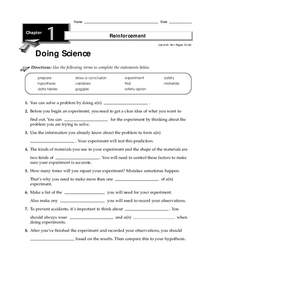 Doing Science Worksheet