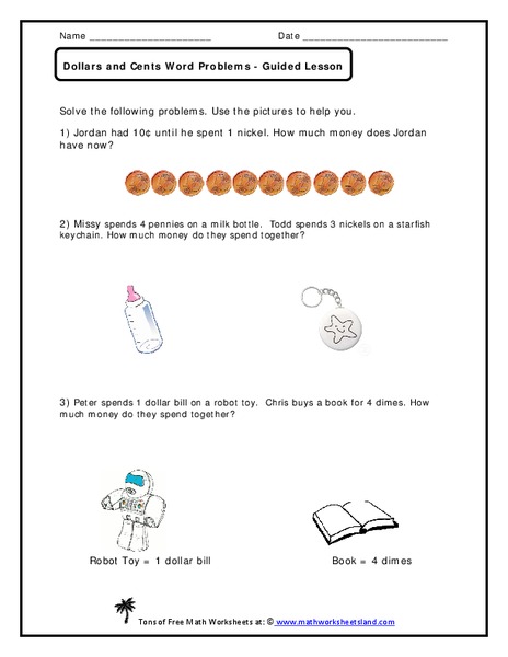 Dollars and Cents Word Problems Worksheet