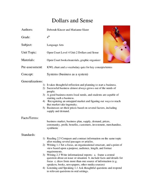 Dollars and Sense Lesson Plan