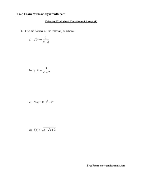 Domain and Range Worksheet