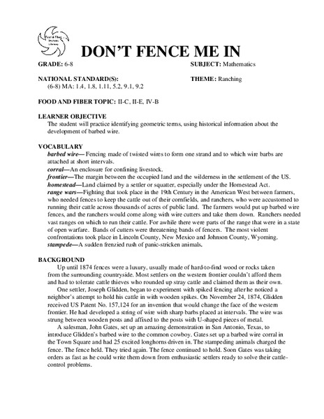 Don't Fence Me In Lesson Plan