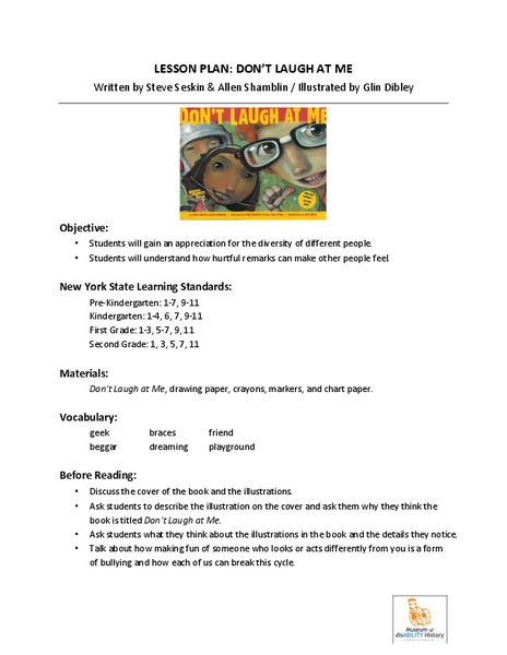 Don't Laugh at Me Lesson Plan