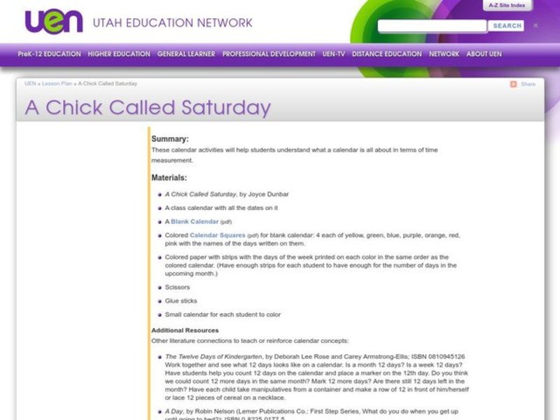 A Chick Called Saturday Lesson Plan