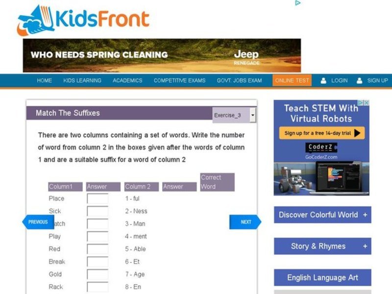 Match the Suffixes 3 Interactive