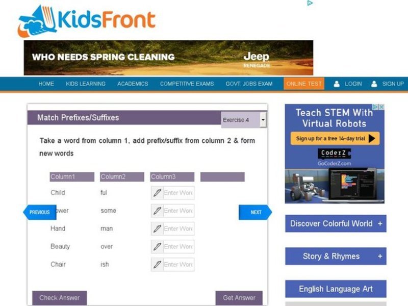 Match the Prefixes/Suffixes Interactive