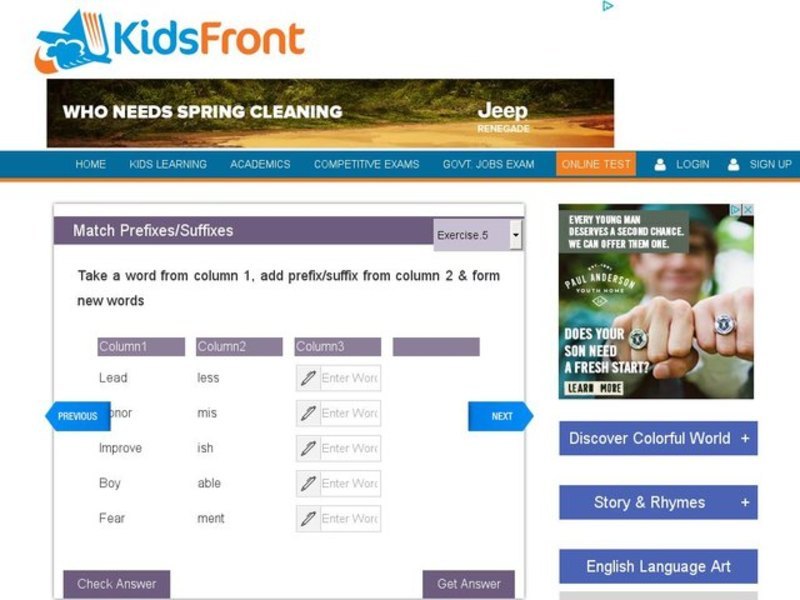 Match Prefixes/Suffixes: Exercise 5 Interactive