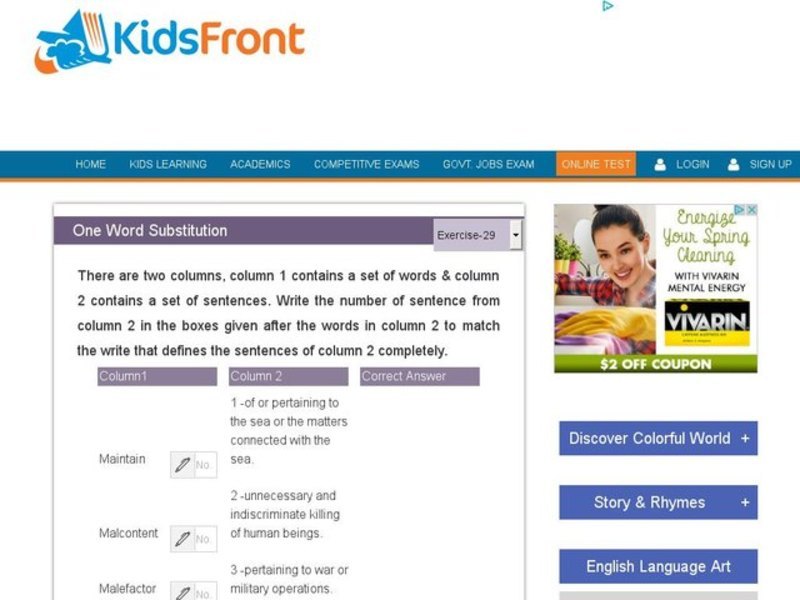 One Word Substitution 29 Interactive