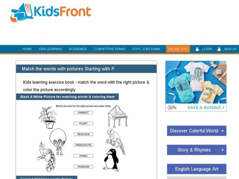 Match the Words with Pictures Starting with P Interactive