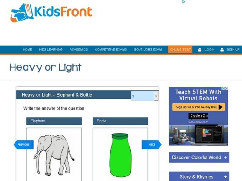 Heavy or Light - Elephant and Bottle Interactive