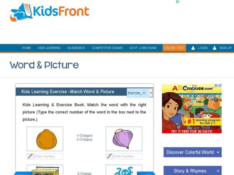 Match word and picture: letter o words Interactive