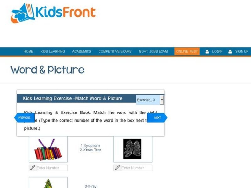 Matching Words and Pictures Beginning With X Interactive