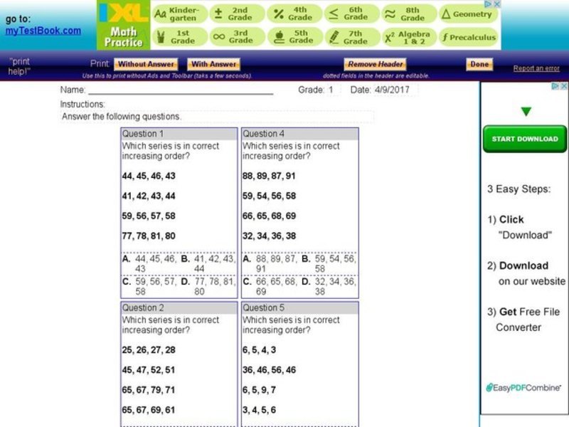 My Test Book: Number Sense Interactive