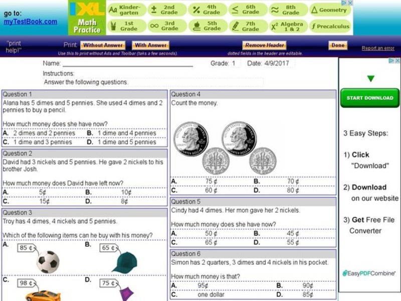 Money Word Problems - myTestBook.com Interactive