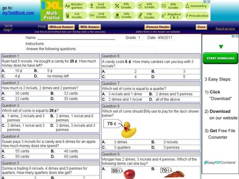 My Test Book: Money Interactive
