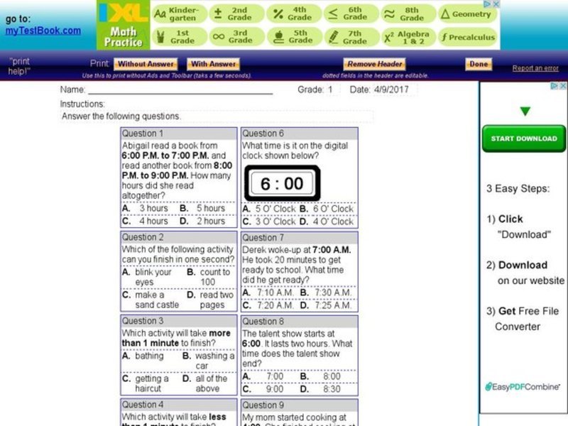 My Test Book: Time Problems Interactive