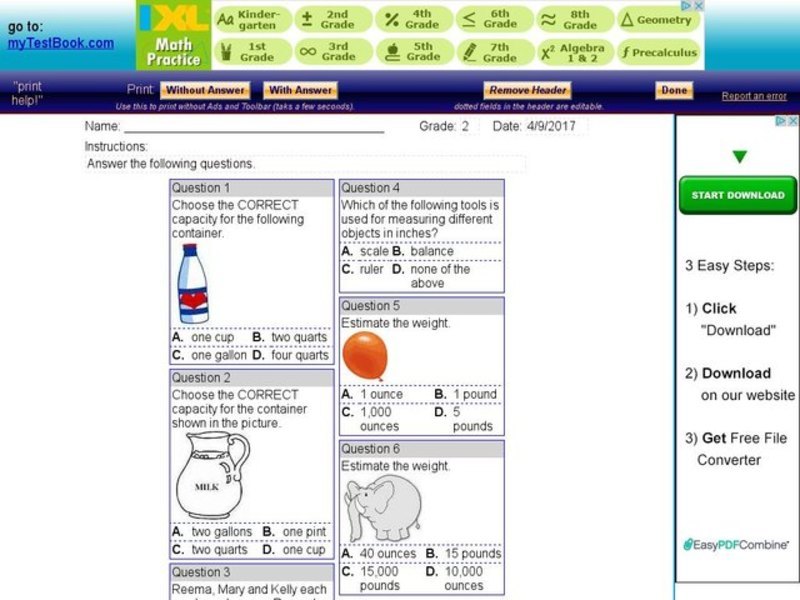 My Test Book: Capacity and Measurement Interactive